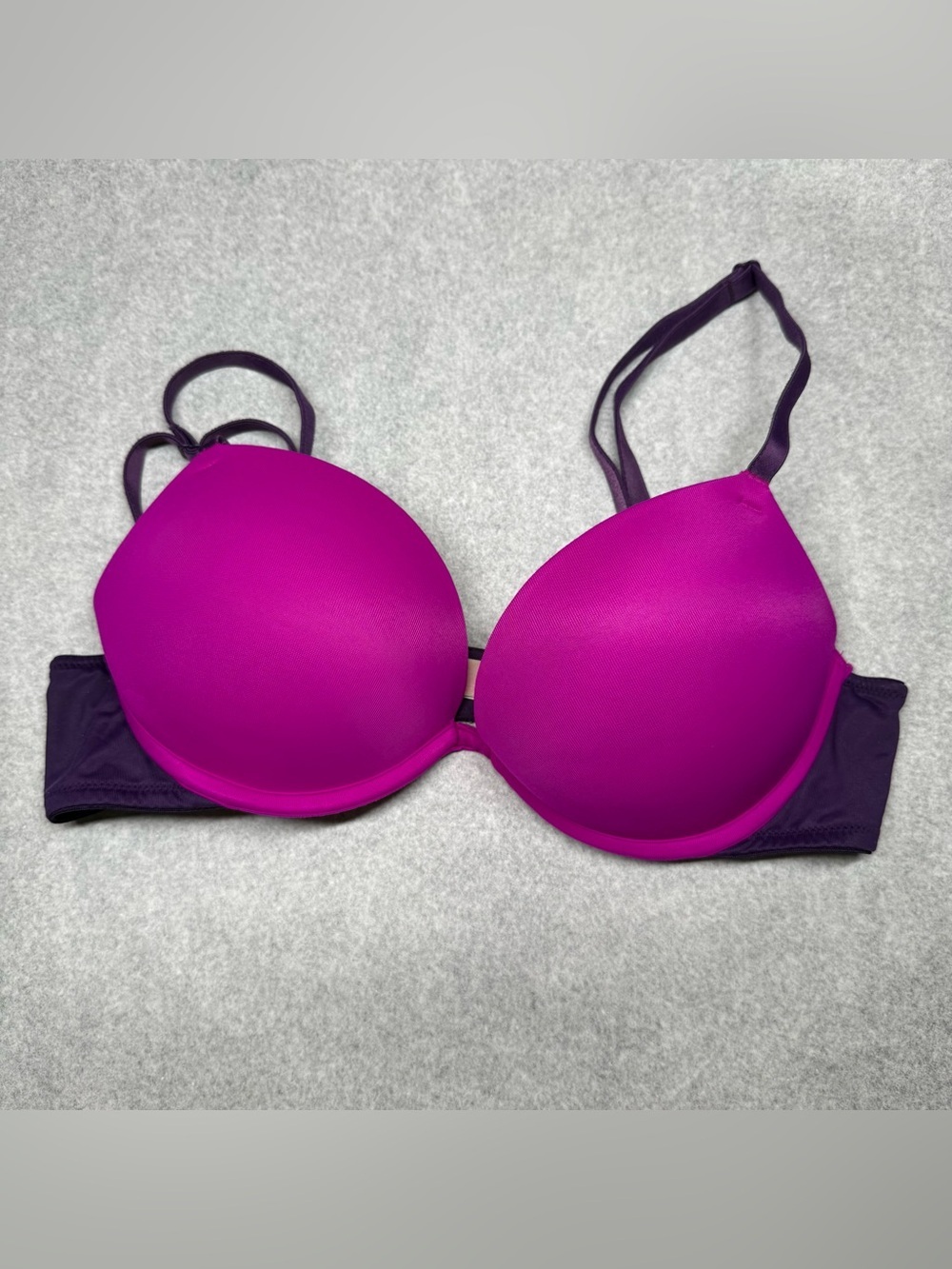 PINK Victoria's Secret Vibrant Magenta Push-Up Bra with Deep Purple Band
